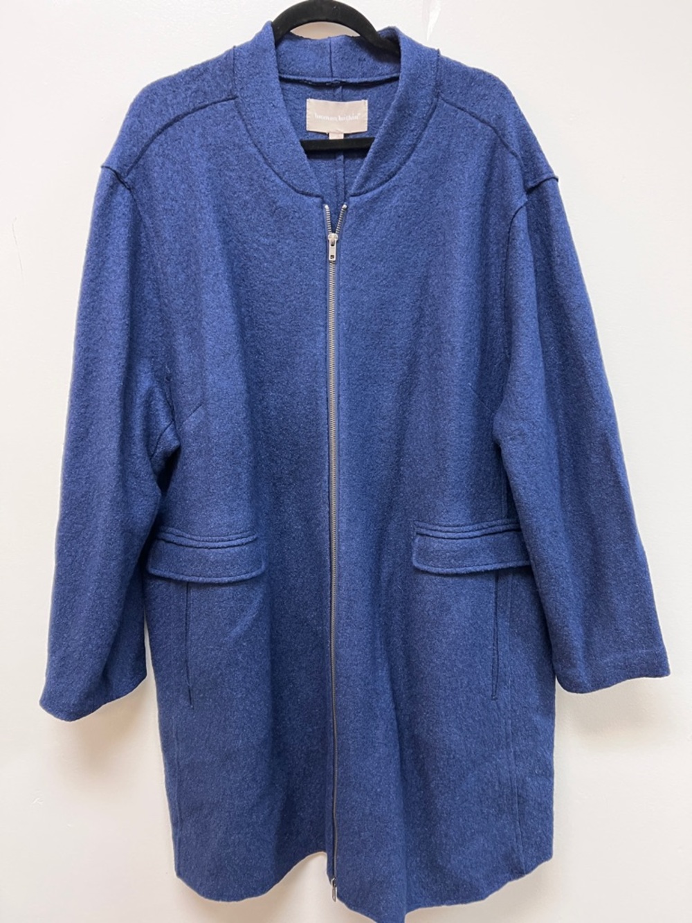 SZ 26W Woman Within Plus Size Blue Wool Blend Zip Front Coat